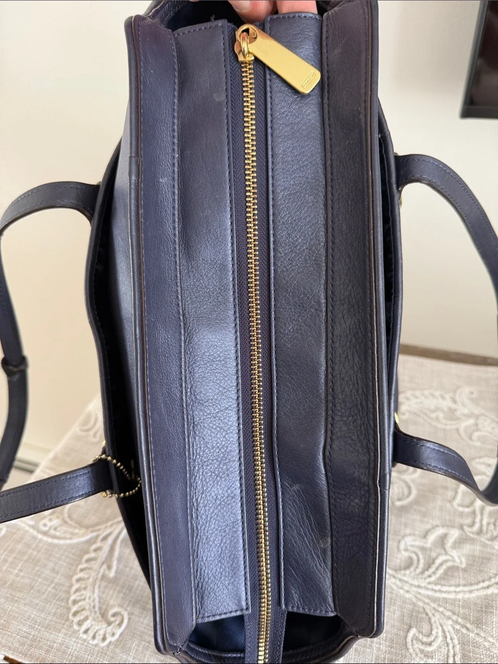 Coach Blue Leather Taylor North/South Tote Bag with Gold Tone Hardware